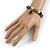 Trendy Ceramic and Semiprecious Bead, Gold/ Silver Tone Metal Rings Flex Bracelet (Black, Grey, Natural) - 18cm L - view 2