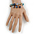 Trendy Glass and Semiprecious Bead, Gold Tone Metal Rings Flex Bracelet (Teal, Blue, Grey) - 18cm L - view 2