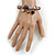 Trendy Glass and Semiprecious Bead, Gold Tone Metal Rings Flex Bracelet (Black, Grey, Purple) - 18cm L - view 2