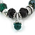 Trendy Glass, Crystal, Metal Bead Charm Chain Bracelet In Silver Tone (Black/ Green) - 15cm L/ 3cm Ext - view 3
