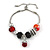 Trendy Glass, Crystal, Metal Bead Charm Chain Bracelet In Silver Tone (Black/ Red) - 15cm L/ 3cm Ext