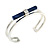 Rhodium Plated with Sodalite Central Stone Cuff Bangle Bracelet - 17cm Long