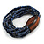 Multistrand Denim Blue Glass Bead with Brown Wooden Bead Flex Bracelet - Medium - view 3
