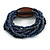 Multistrand Denim Blue Glass Bead with Brown Wooden Bead Flex Bracelet - Medium - view 4
