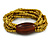 Multistrand Dusty Yellow Glass Bead with Brown Wooden Bead Flex Bracelet - Medium - view 4