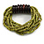 Multistrand Dusty Lime Green Glass Bead with Wooden Rings Flex Bracelet - Medium - view 6