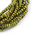 Multistrand Dusty Lime Green Glass Bead with Wooden Rings Flex Bracelet - Medium - view 3