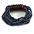 Multistrand Denim Blue Glass Bead with Wooden Rings Flex Bracelet - Medium - view 6