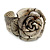 Statement Off White/ Grey Snake Print Leather Rose Flower Flex Cuff Bangle Bracelet - Adjustable - view 4