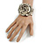 Statement Off White/ Grey Snake Print Leather Rose Flower Flex Cuff Bangle Bracelet - Adjustable - view 2