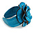 Statement Turquoise Snake Print Leather Flower Flex Cuff Bangle Bracelet - Adjustable - view 5