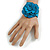 Statement Turquoise Snake Print Leather Flower Flex Cuff Bangle Bracelet - Adjustable - view 2