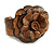 Statement Taupe Brown Snake Print Leather Flower Flex Cuff Bangle Bracelet - Adjustable - view 4