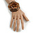 Statement Taupe Brown Snake Print Leather Flower Flex Cuff Bangle Bracelet - Adjustable - view 2
