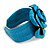 Statement Turquoise Snake Print Leather Rose Flower Flex Cuff Bangle Bracelet - Adjustable - view 5
