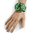 Statement Green Snake Print Leather Rose Flower Flex Cuff Bangle Bracelet - Adjustable - view 2