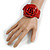 Statement Red Snake Print Leather Rose Flower Flex Cuff Bangle Bracelet - Adjustable - view 2