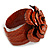 Statement Orange Snake Print Leather Rose Flower Flex Cuff Bangle Bracelet - Adjustable - view 5