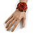 Statement Orange Snake Print Leather Rose Flower Flex Cuff Bangle Bracelet - Adjustable - view 2
