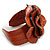 Statement Orange Snake Print Leather Flower Flex Cuff Bangle Bracelet - Adjustable - view 5