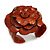 Statement Orange Snake Print Leather Flower Flex Cuff Bangle Bracelet - Adjustable - view 3