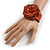 Statement Orange Snake Print Leather Flower Flex Cuff Bangle Bracelet - Adjustable - view 2