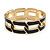 Jet Black Enamel Link Oval Hinged Bangle Bracelet In Gold Tone - 18cm Long
