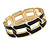 Jet Black Enamel Link Oval Hinged Bangle Bracelet In Gold Tone - 18cm Long - view 3