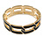 Jet Black Enamel Link Oval Hinged Bangle Bracelet In Gold Tone - 18cm Long - view 4