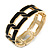 Jet Black Enamel Link Oval Hinged Bangle Bracelet In Gold Tone - 18cm Long - view 5