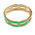 Neon Green Enamel Link Oval Hinged Bangle Bracelet In Gold Tone - 18cm Long - view 3