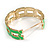 Neon Green Enamel Link Oval Hinged Bangle Bracelet In Gold Tone - 18cm Long - view 5