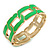 Neon Green Enamel Link Oval Hinged Bangle Bracelet In Gold Tone - 18cm Long - view 6