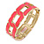 Neon Pink Enamel Link Oval Hinged Bangle Bracelet In Gold Tone - 18cm Long - view 5