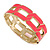 Neon Pink Enamel Link Oval Hinged Bangle Bracelet In Gold Tone - 18cm Long