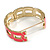 Neon Pink Enamel Link Oval Hinged Bangle Bracelet In Gold Tone - 18cm Long - view 6