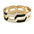 Black/ Cream Enamel Link Oval Hinged Bangle Bracelet In Gold Tone - 18cm Long - view 7