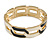 Black/ Cream Enamel Link Oval Hinged Bangle Bracelet In Gold Tone - 18cm Long - view 4