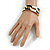 Black/ Cream Enamel Link Oval Hinged Bangle Bracelet In Gold Tone - 18cm Long - view 2