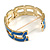 Royal Blue Enamel Link Oval Hinged Bangle Bracelet In Gold Tone - 18cm Long - view 3