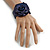 Statement Blue Purple Snake Print Leather Rose Flower Flex Cuff Bangle Bracelet - Adjustable - view 2
