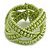 Wide Light Green Glass Bead Plaited Flex Cuff Bracelet - Adjustable - view 3