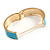 Round Light Blue Enamel Hinged Bangle Bracelet in Gold Tone Metal - 20cm Long/ 60mm Diameter - view 3