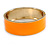 Round Bright Orange Enamel Hinged Bangle Bracelet in Gold Tone Metal - 20cm Long/ 60mm Diameter - view 6