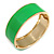 Round Neon Green Enamel Hinged Bangle Bracelet in Gold Tone Metal - 20cm Long/ 60mm Diameter