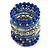 Wide Coiled Ceramic, Acrylic, Glass Bead Bracelet (Blue, Silver, Transparent) - Adjustable - view 3