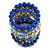 Wide Coiled Ceramic, Acrylic, Glass Bead Bracelet (Blue, Silver, Transparent) - Adjustable - view 4