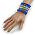 Wide Coiled Ceramic, Acrylic, Glass Bead Bracelet (Blue, Silver, Transparent) - Adjustable - view 2