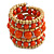Wide Coiled Ceramic, Acrylic, Wood Bead Bracelet (Orange, Natural) - Adjustable - view 4