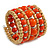 Wide Coiled Ceramic, Acrylic, Wood Bead Bracelet (Orange, Natural) - Adjustable - view 6